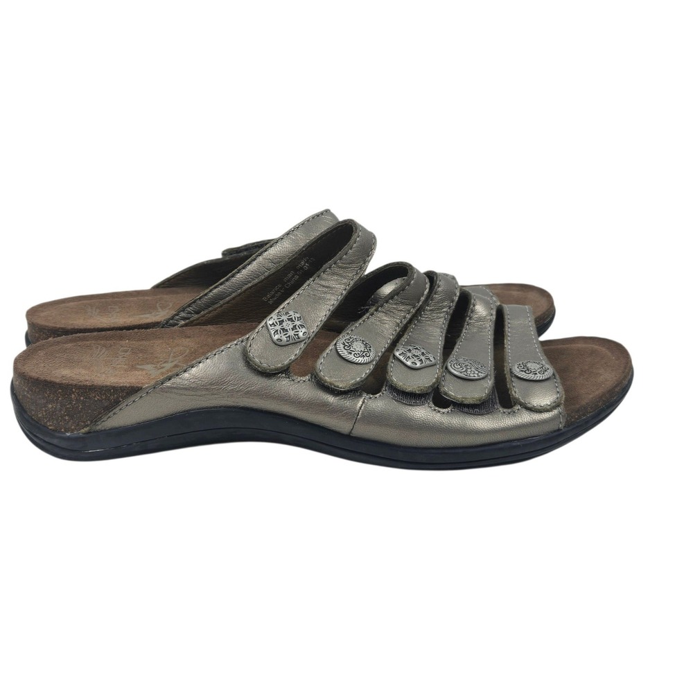 Dansko Janie Bronze Metallic Leather Slide Sandals Medallion Strappy Comfort 40